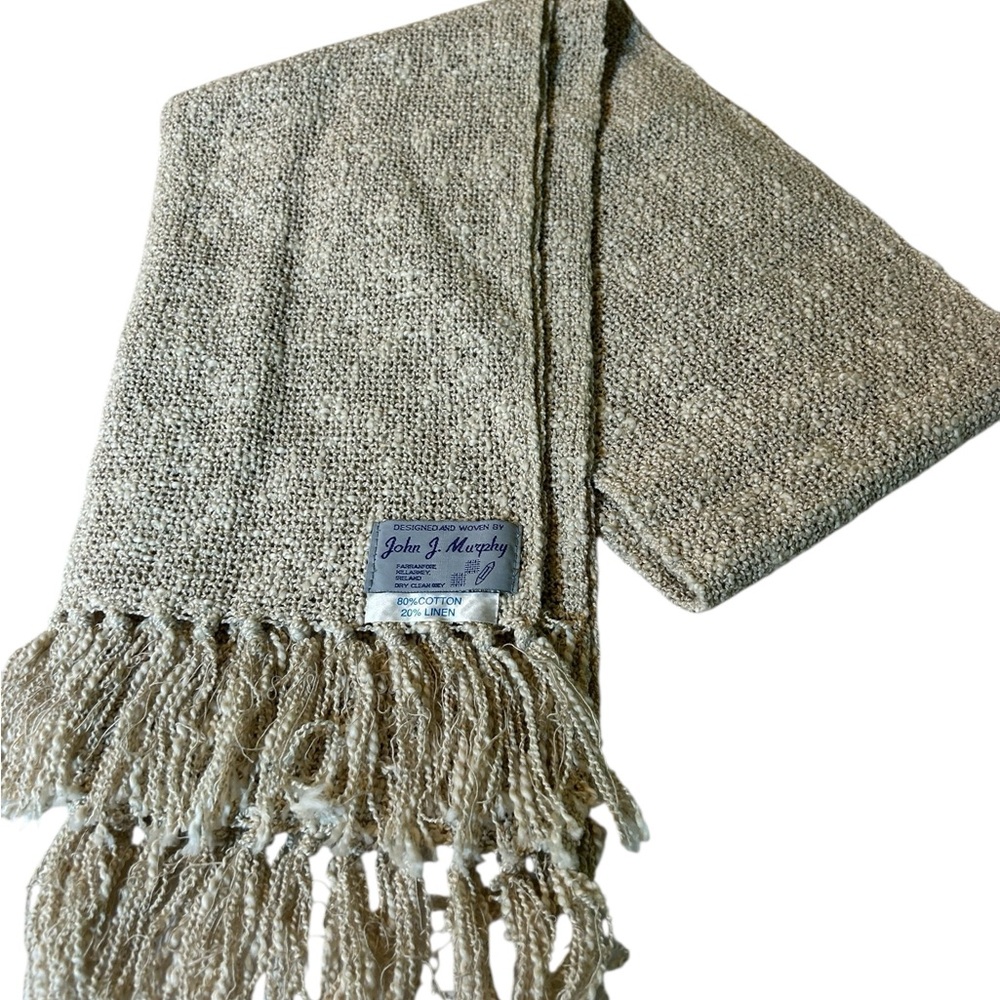John J. Murphy Beige Linen Blend Fringed Scarf 🆕 - Picture 7 of 7